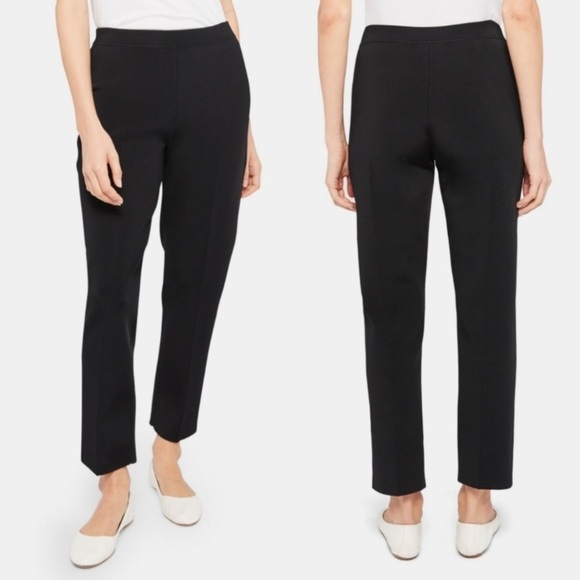 Theory NWT Treeca Pull-On Glossed Black Trousers Stretch Ponte Pants Size M - Picture 2 of 10